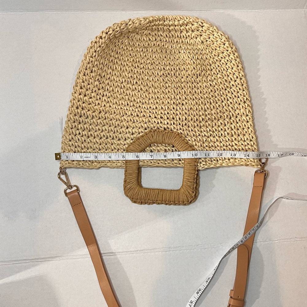 Zara Beige Woven Straw Crossbody Bag with Tan Leather Strap - Picture 11 of 11